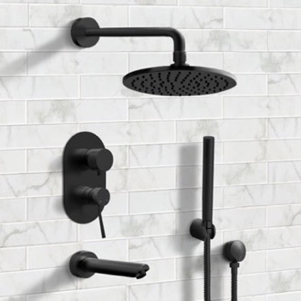Tub and Shower Faucet Matte Black Tub and Shower Faucet Set with Handheld, Rain Shower Head Remer TSH30